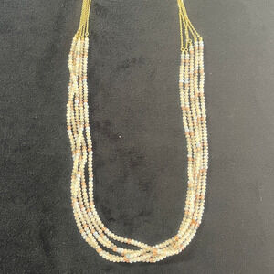 LOFT Signed Multistrand White, Rose, Grey, and Slate Blue Beaded 16" Necklace